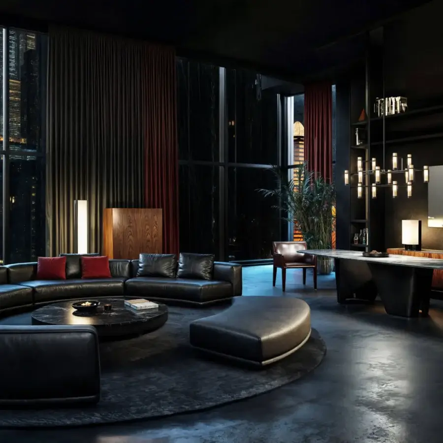 Superior WAYNE Enterprises WE-114 table with mottled marble top and wood veneer base crafted in Italy