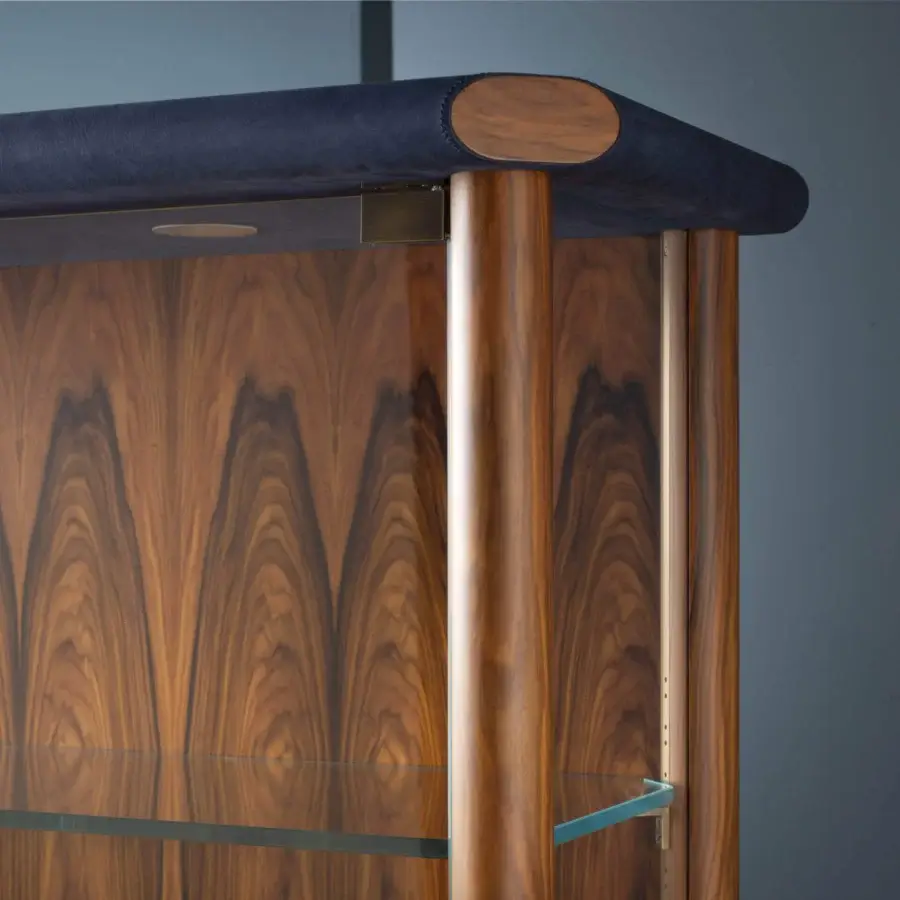 Distinguished Bellavista Aspen Showcase cabinet crafted in Italian poplar with European wood veneer and glossy finish