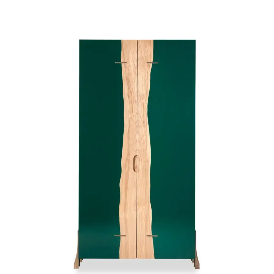 Exceptional Bellavista Tree Cabinet built in Italian poplar block-board with natural ashwood and hammered cast brass details, matte lacquered finish