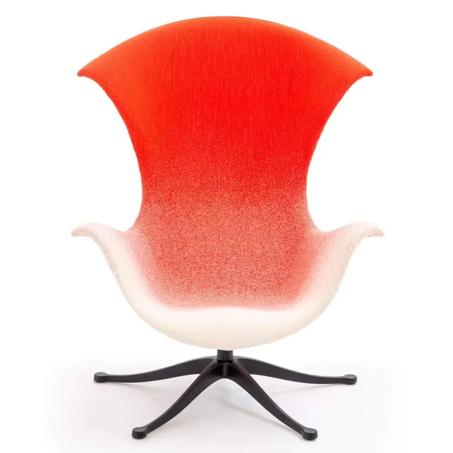 Exceptional Moroso One Page lounge chair with red to off-white gradient textile and die-cast aluminum swivel base