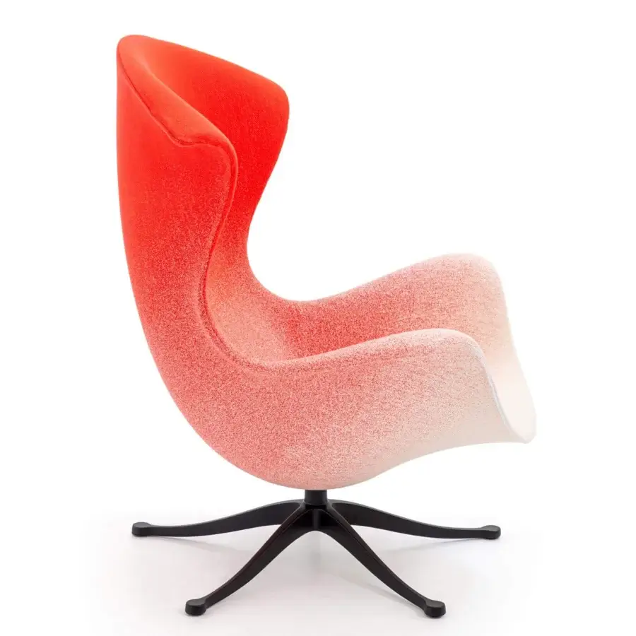 Superior Moroso One Page lounge chair with a red to off-white gradient textile and die-cast aluminum swivel base