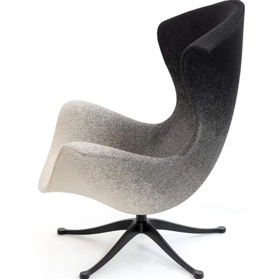 Innovative Moroso One Page lounge chair upholstered in gradient textile with a die-cast aluminum swivel base crafted in Italy