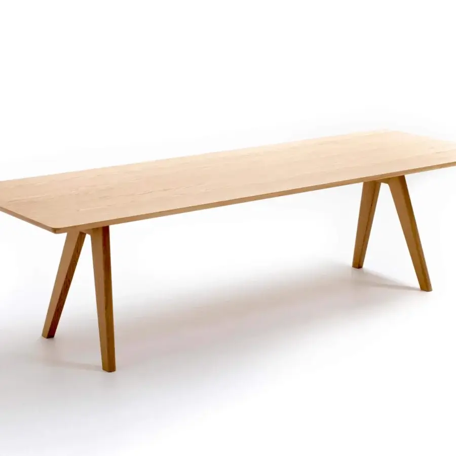 Superior Moroso Mathilda table with light natural ash veneer and solid oak base crafted in Italy