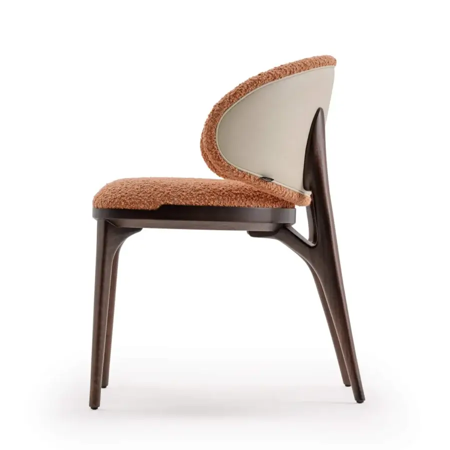 Lavish Turri Pinnacle chair with wooden support, warm brown textile seat and light beige back upholstery