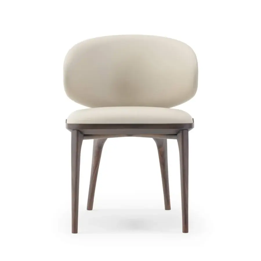 Distinguished Turri Pinnacle chair upholstered in light beige textile with a dark brown finished wooden supporting structure