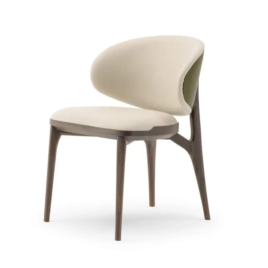 Exceptional Turri Pinnacle chair crafted in dark brown wood with smooth off-white upholstery and an olive green inner backrest