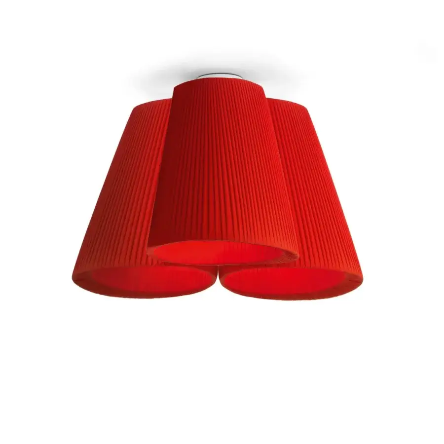 Exclusive Modo Luce Florinda ceiling lamp with refined pleated textile shades and vibrant red finish