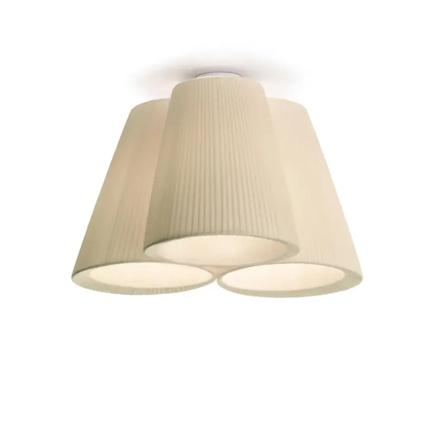 Elegant Modo Luce Florinda ceiling lamp with cream fabric petals and a flush, curvilinear silhouette crafted in Italy