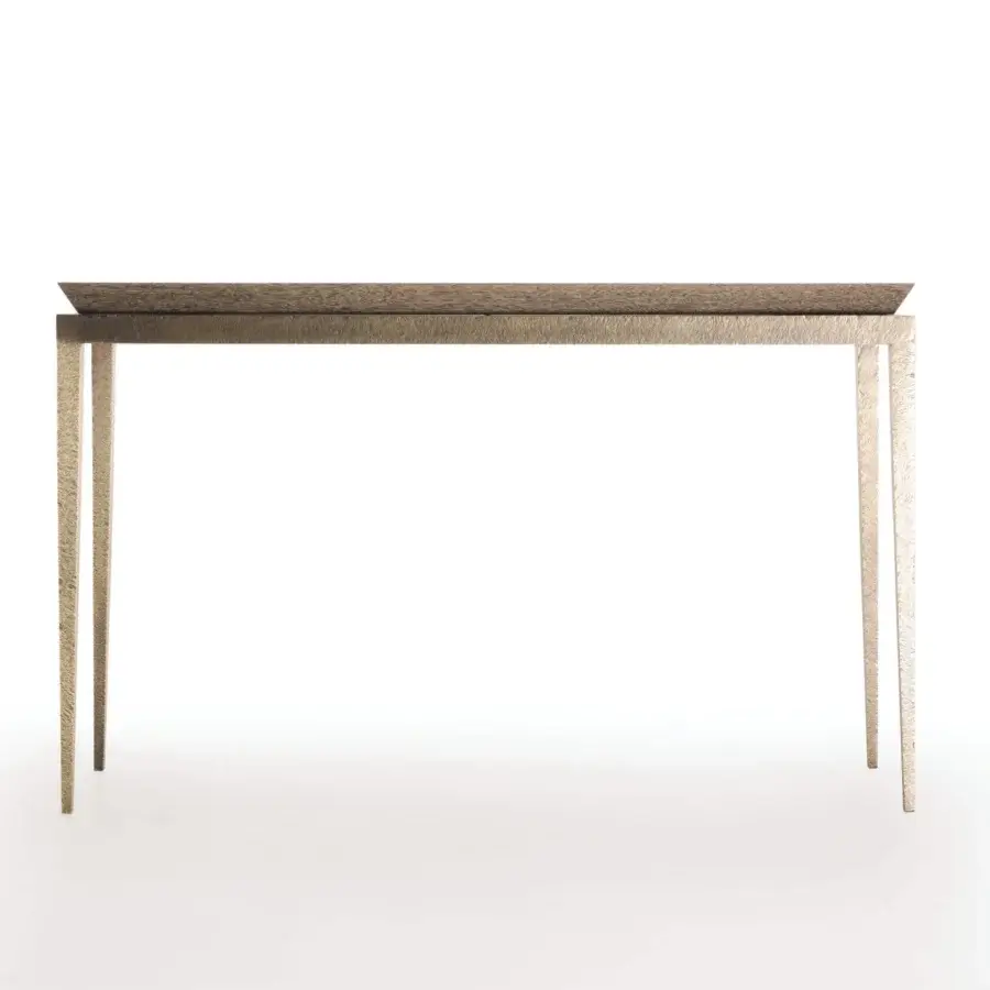 Superior Bellavista Elizabeth console with Italian poplar and European wood veneer atop a hammered cast brass base
