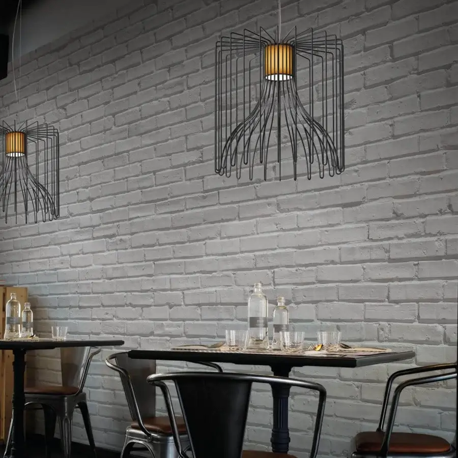 Exceptional Modo Luce Icaro suspension lamp with geometric steel wire body and matte black finish