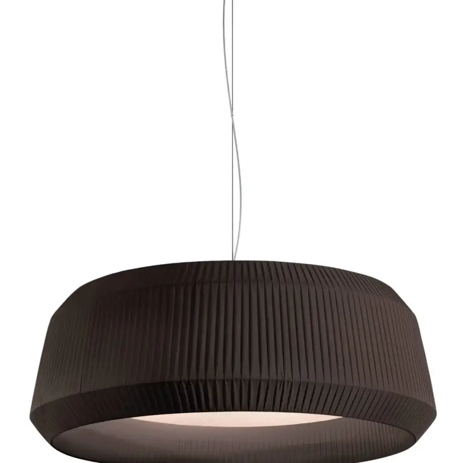 Superior Modo Luce Loto suspension lamp with a graceful pleated lampshade in dark brown or dark gray textile