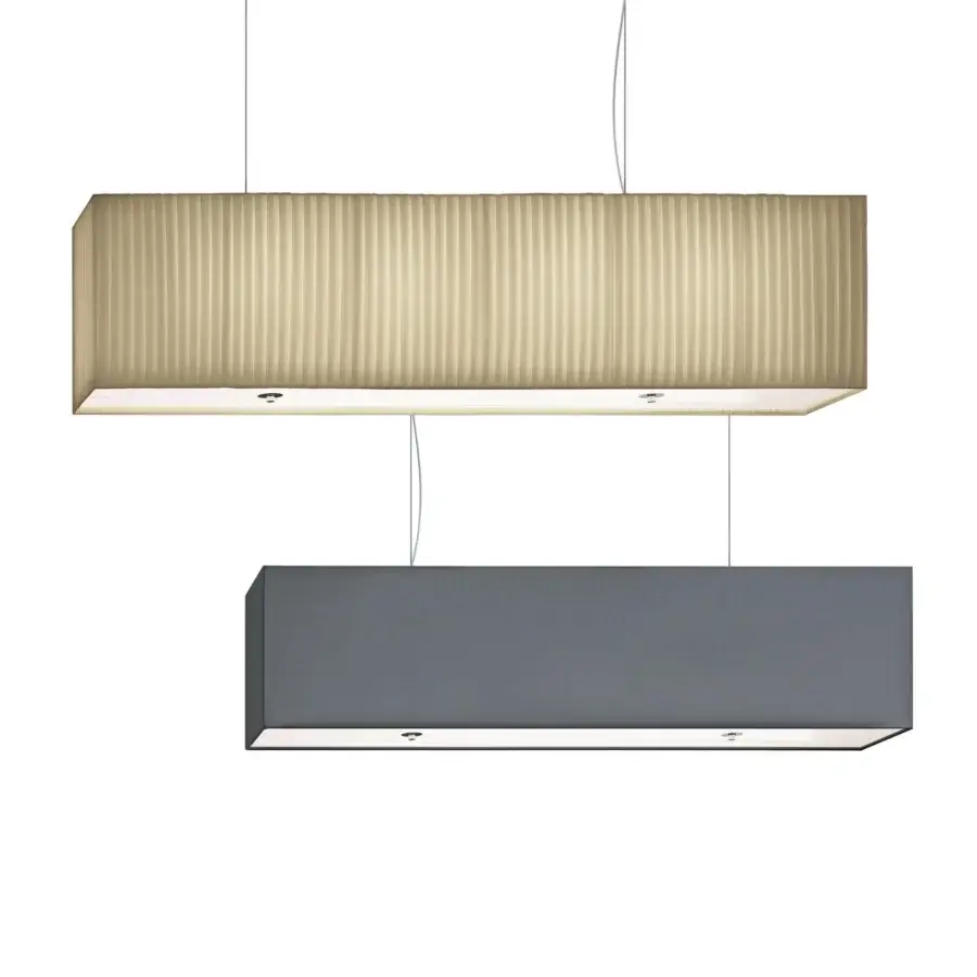 Exclusive Modo Luce Rettangolo suspension lamp with a dark gray rectangular shade and smooth matte textile finish