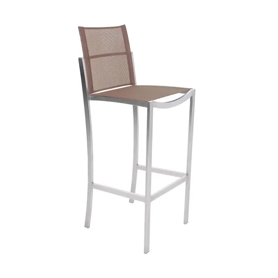 Superior Royal Botania O-Zon stool with a warm brown Batyline seat and brushed stainless steel frame exhibiting a refined finish