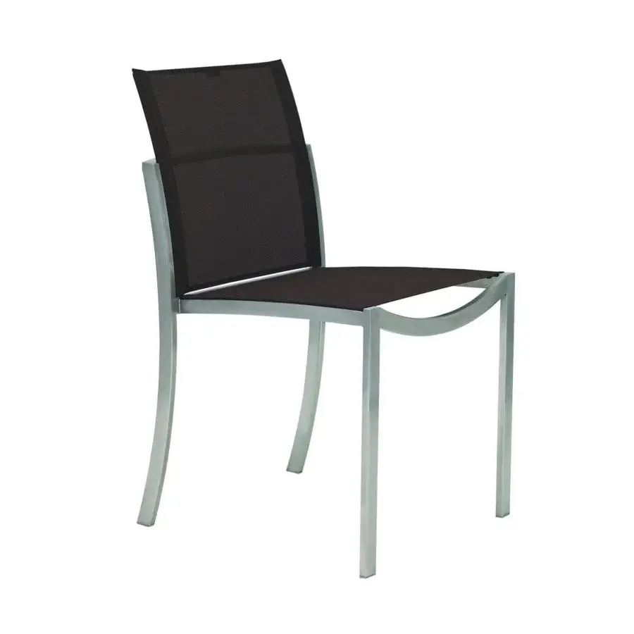Sophisticated Royal Botania O-Zon chair with coated stainless steel frame and dark textile Batyline seat