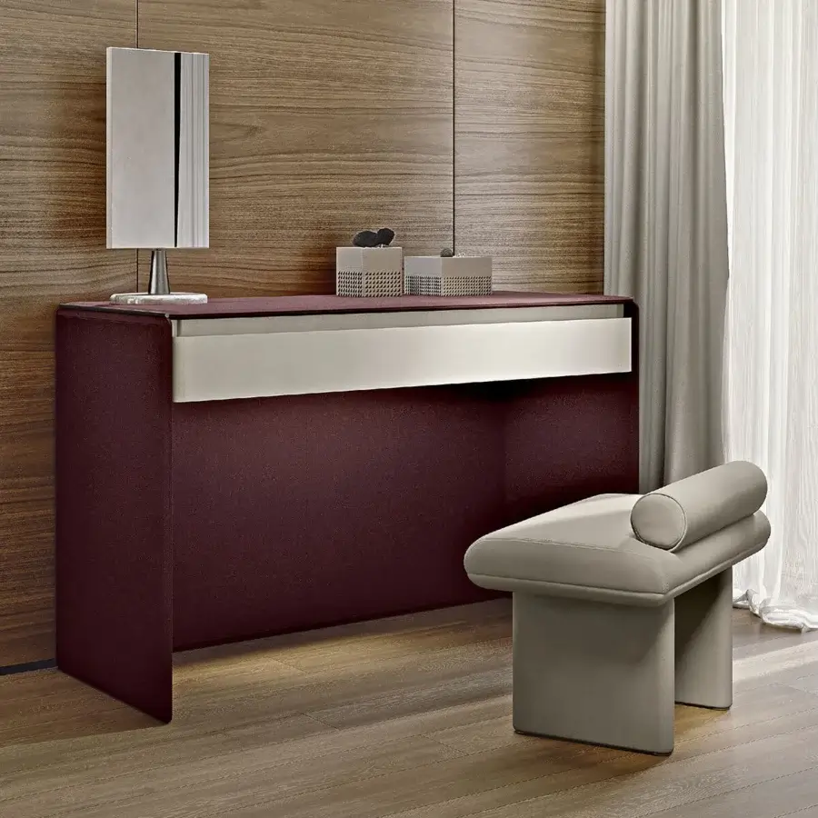 Elegant Turri Zero ottoman with smooth light gray fabric upholstery and minimalist geometric shapes