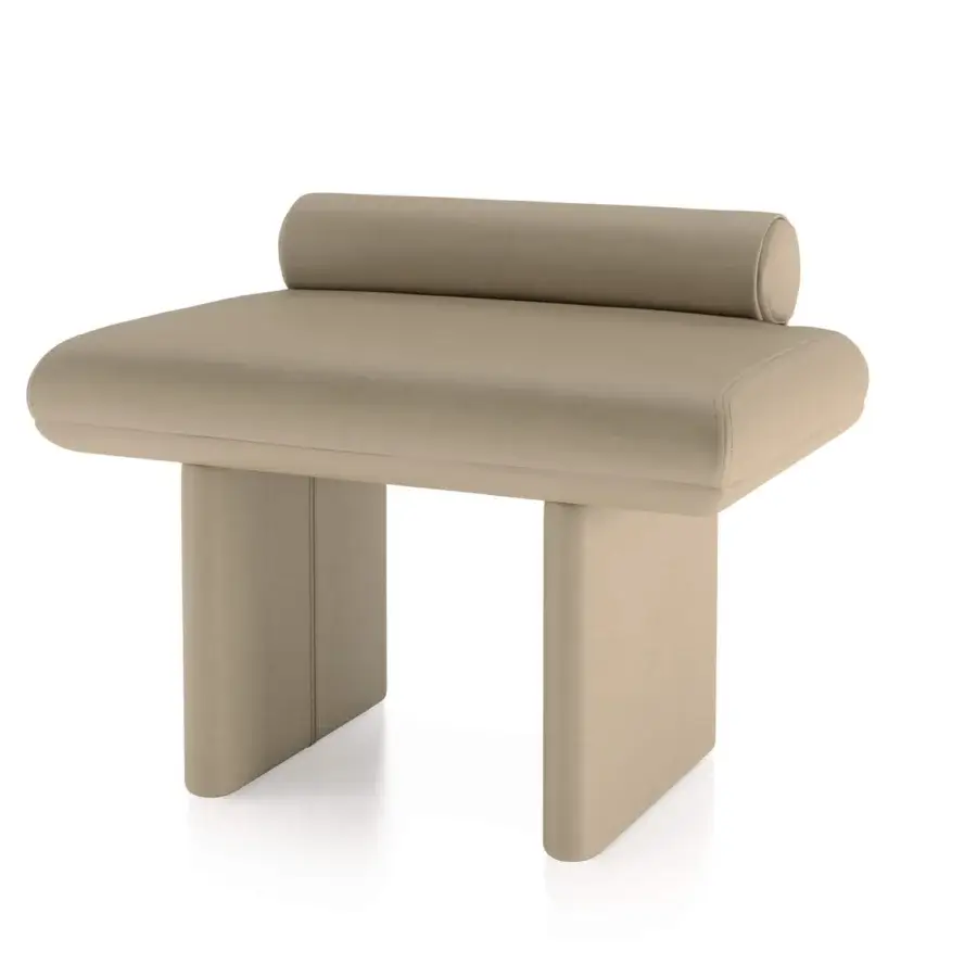 Exclusive Turri Zero ottoman with uniform beige textile upholstery and rounded fully upholstered volume
