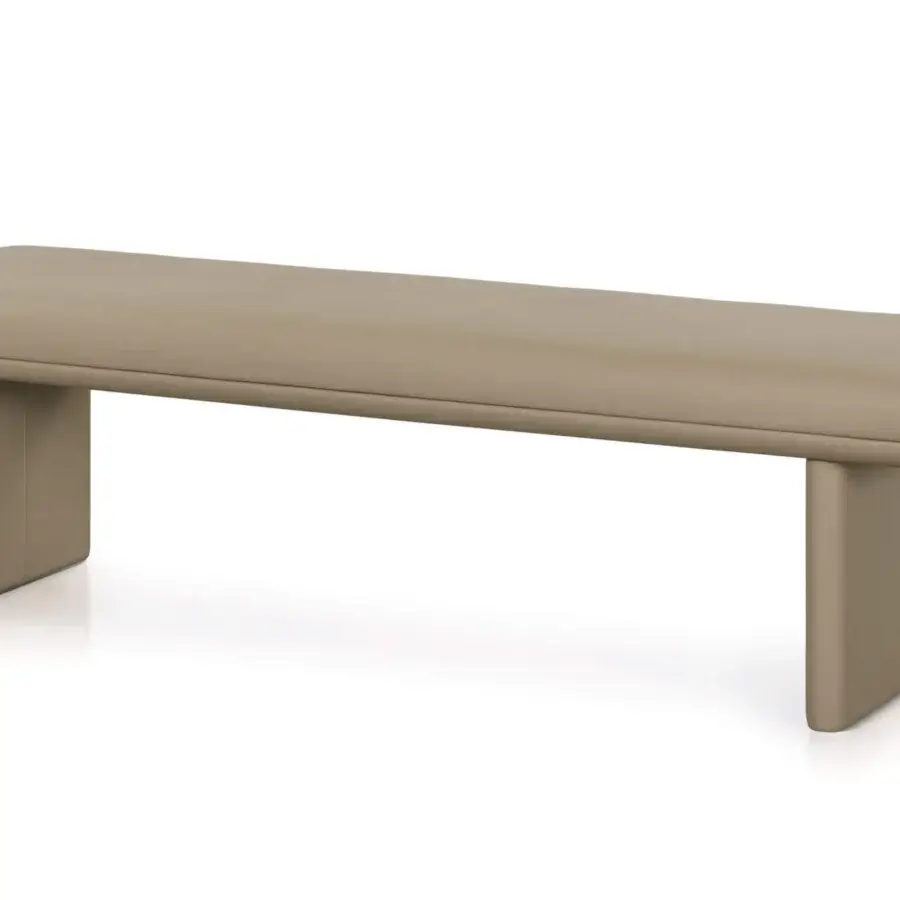 Sophisticated Turri Zero bench upholstered in light beige leather exhibits a seamless, fully covered construction