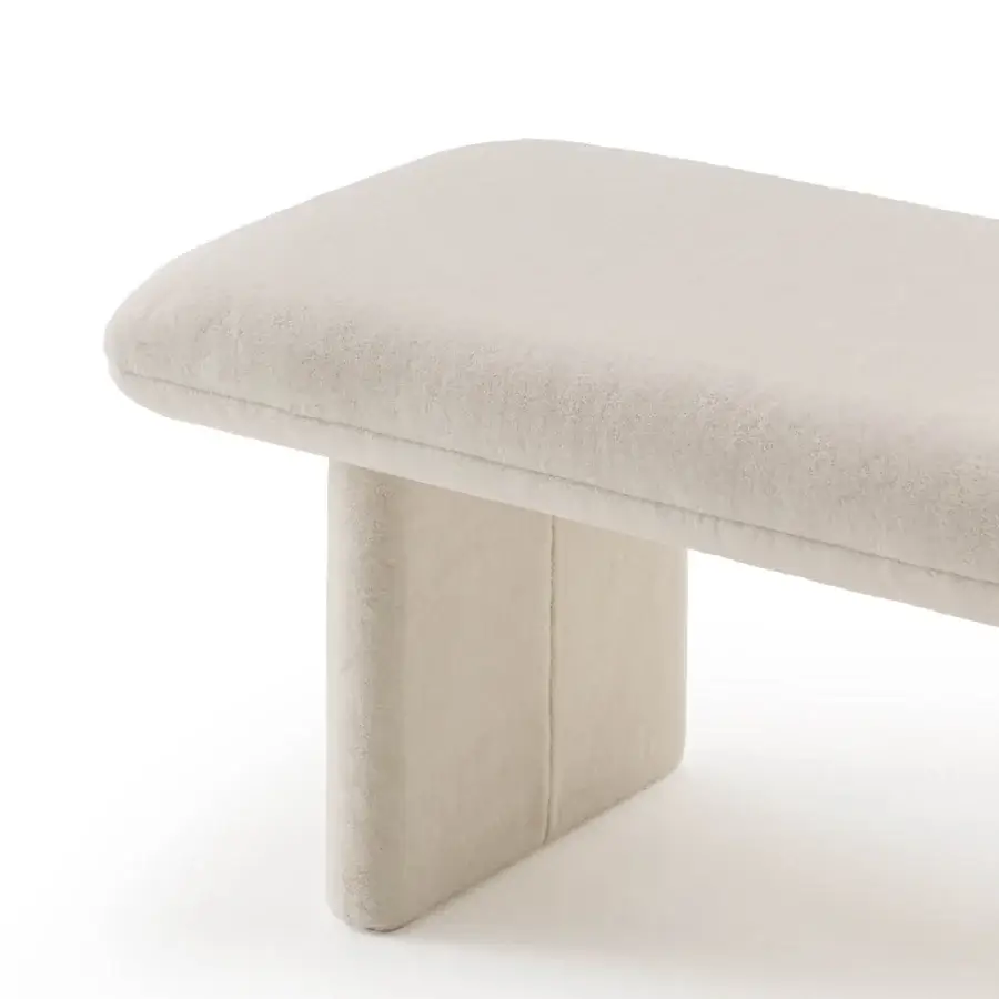Distinguished Turri Zero bench presents a contemporary aesthetic with plush fully upholstered structure in off-white textile with matte finish