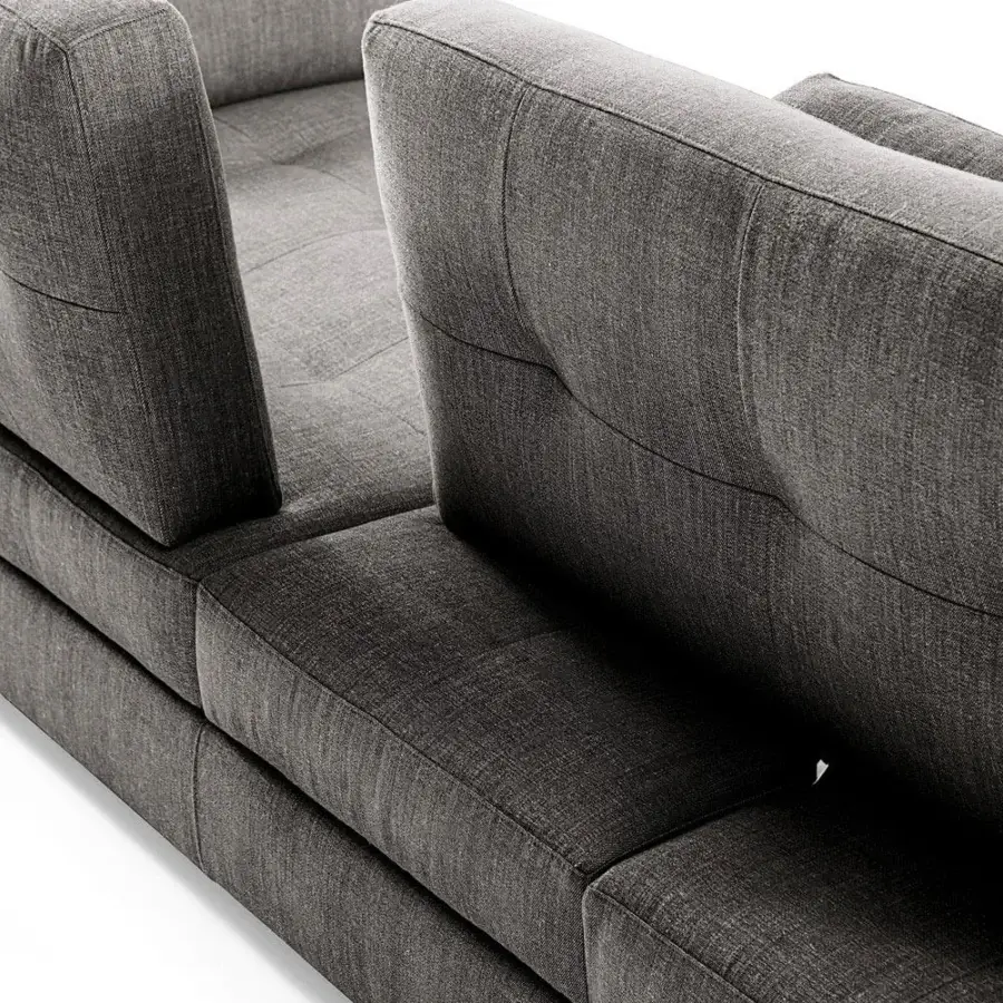 Elegant Swan Italia Hemingway sofa presents a low silhouette upholstered in matte grey removable fabric with powder-coated metal feet