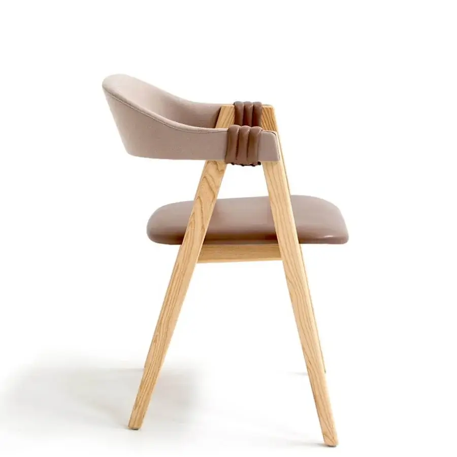 Distinguished Moroso Mathilda armchair with ash wood frame and light brown textile upholstery, crafted with padded armrests