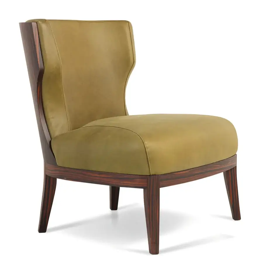 Superior Bellavista Grace lounge chair with curved Italian poplar wood and olive-green upholstery showcasing solid wood legs