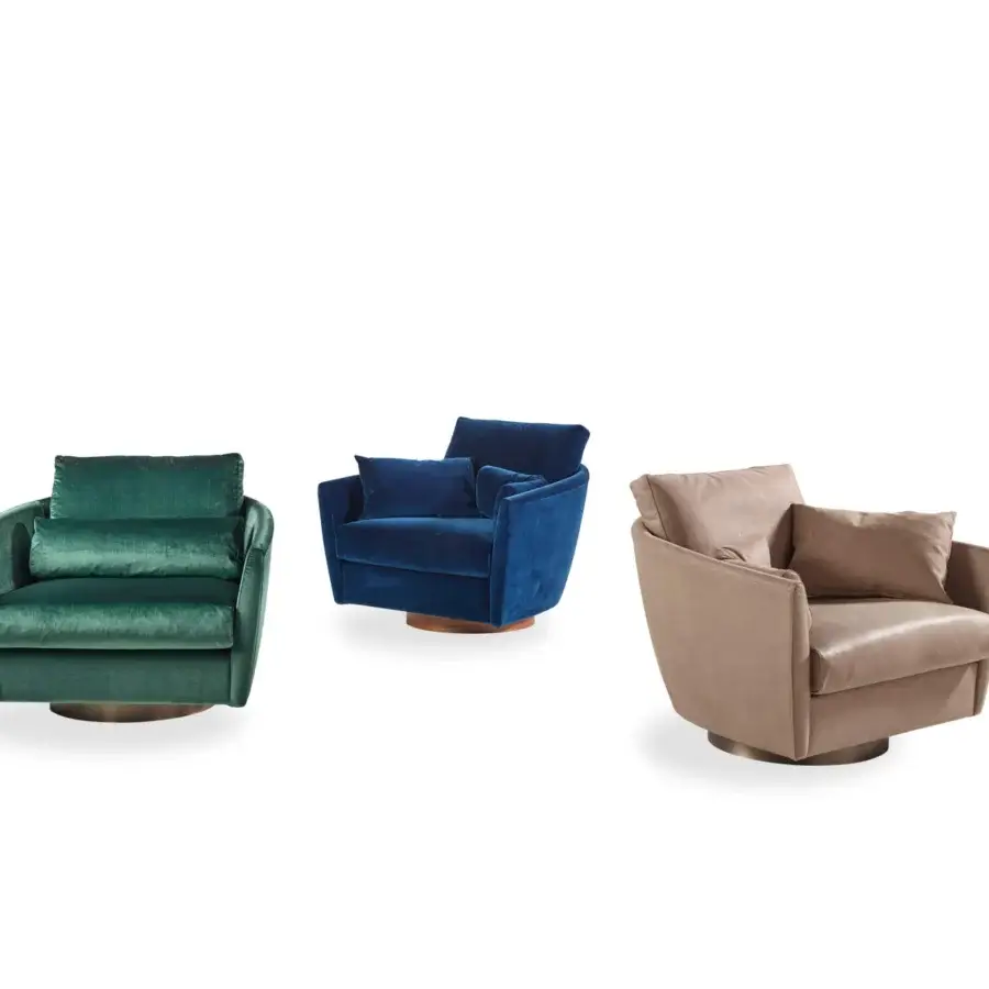 Exceptional Bellavista Panama lounge chair with tan leather upholstery and smooth swiveling brass base crafted in Italy