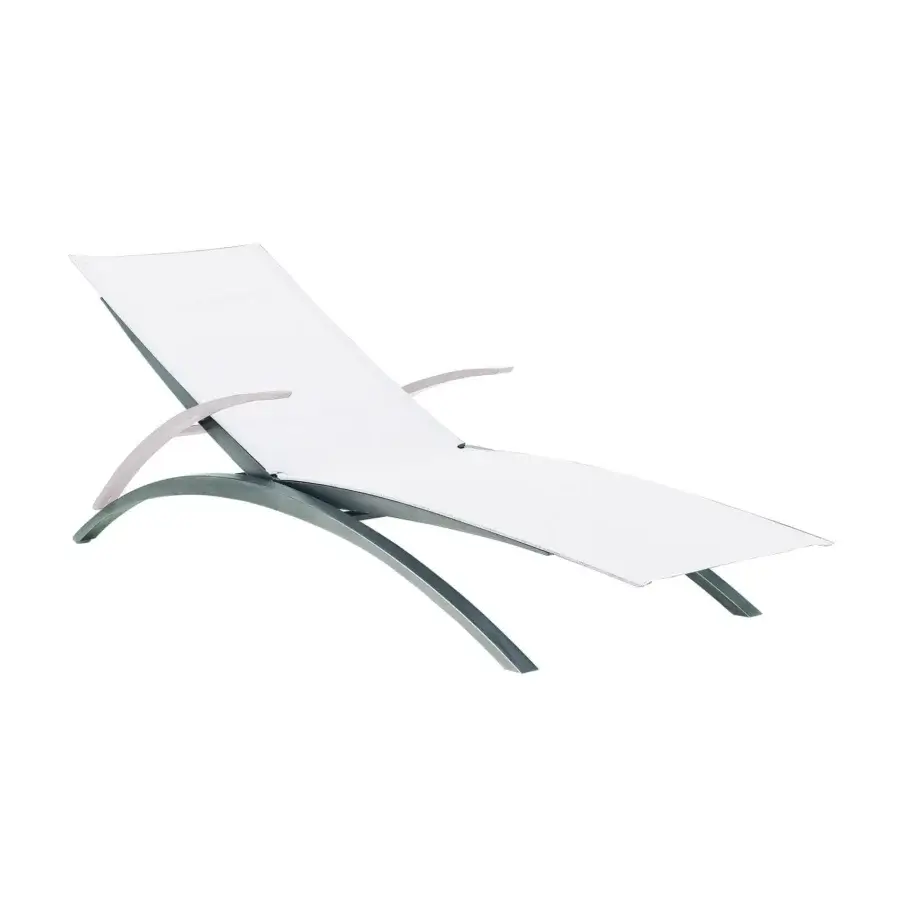 Exceptional Royal Botania O-Zon lounger with white Batyline seat and brushed stainless steel frame for enduring style