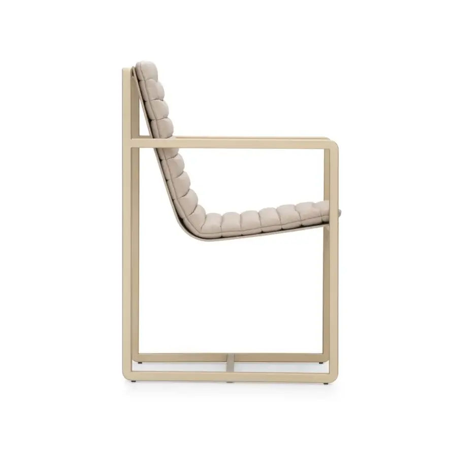 Superior Formitalia Kazimir armchair with light beige textile upholstery and matte metal frame crafted in Italy