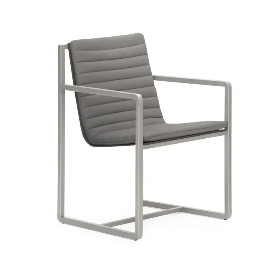 Superior Formitalia Kazimir armchair with light gray metal framing and uniformly gray upholstery crafted in Italy with a matte finish