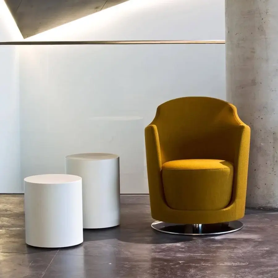 Distinguished LaCividina Scancaro side table crafted in sheet metal with MDF and felt base, boasting a smooth matte white lacquered finish