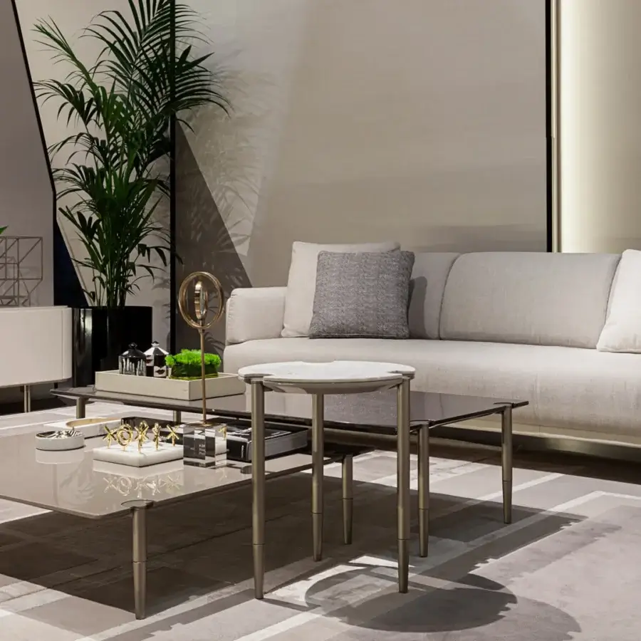 Distinguished Turri Zero TV stand with glass doors, lacquered wood and light cream coated leather detailing in satin metal