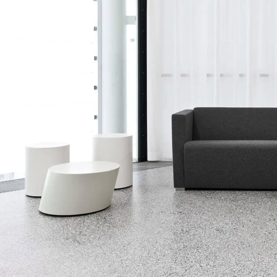 Distinguished LaCividina Scancaro side table crafted with sheet metal, MDF and felt, showcasing a smooth matte white lacquer finish