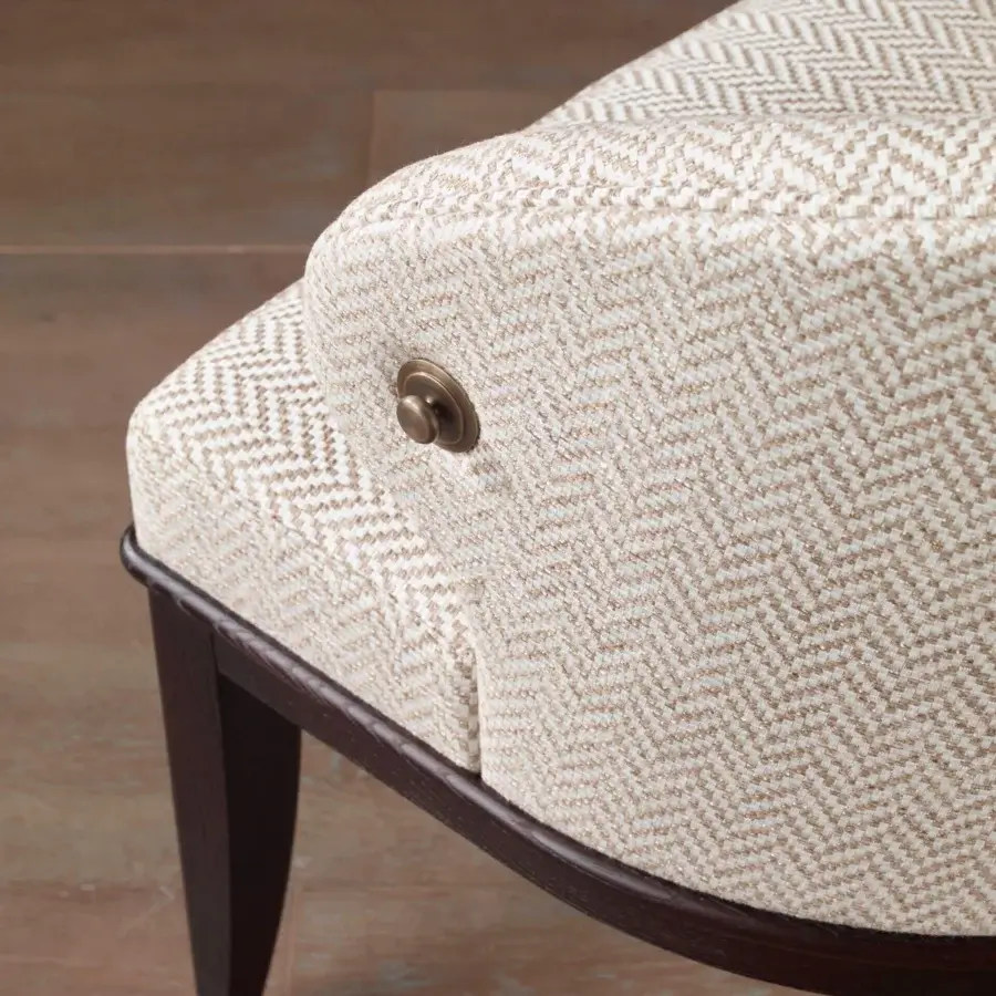 Distinguished Bellavista Berta chair crafted in solid olive ashwood with light beige and white herringbone upholstery and brass accent