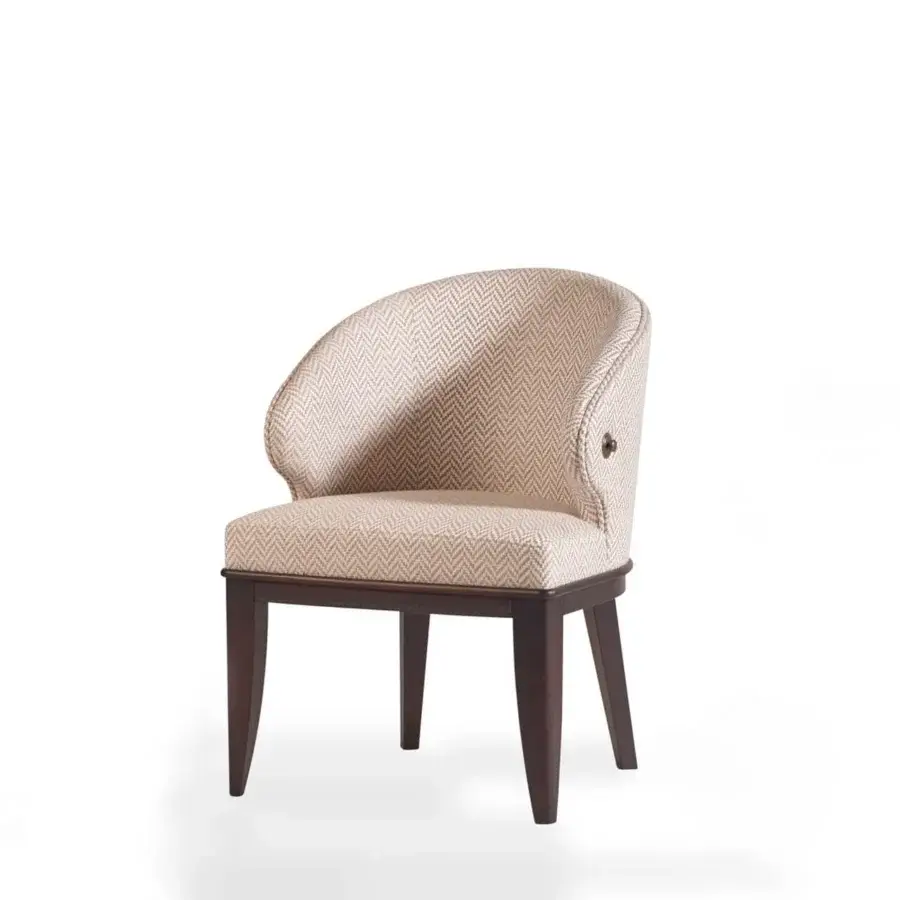 Distinguished Bellavista Berta chair crafted in solid olive ashwood with beige and light-brown chevron fabric and dark brown tapered legs