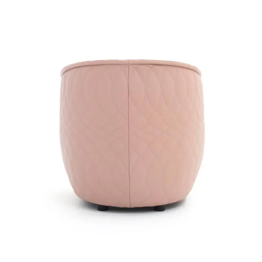 Distinctive Moroso Redondo lounge chair crafted in Italy with light pink quilted fabric and black polypropylene feet