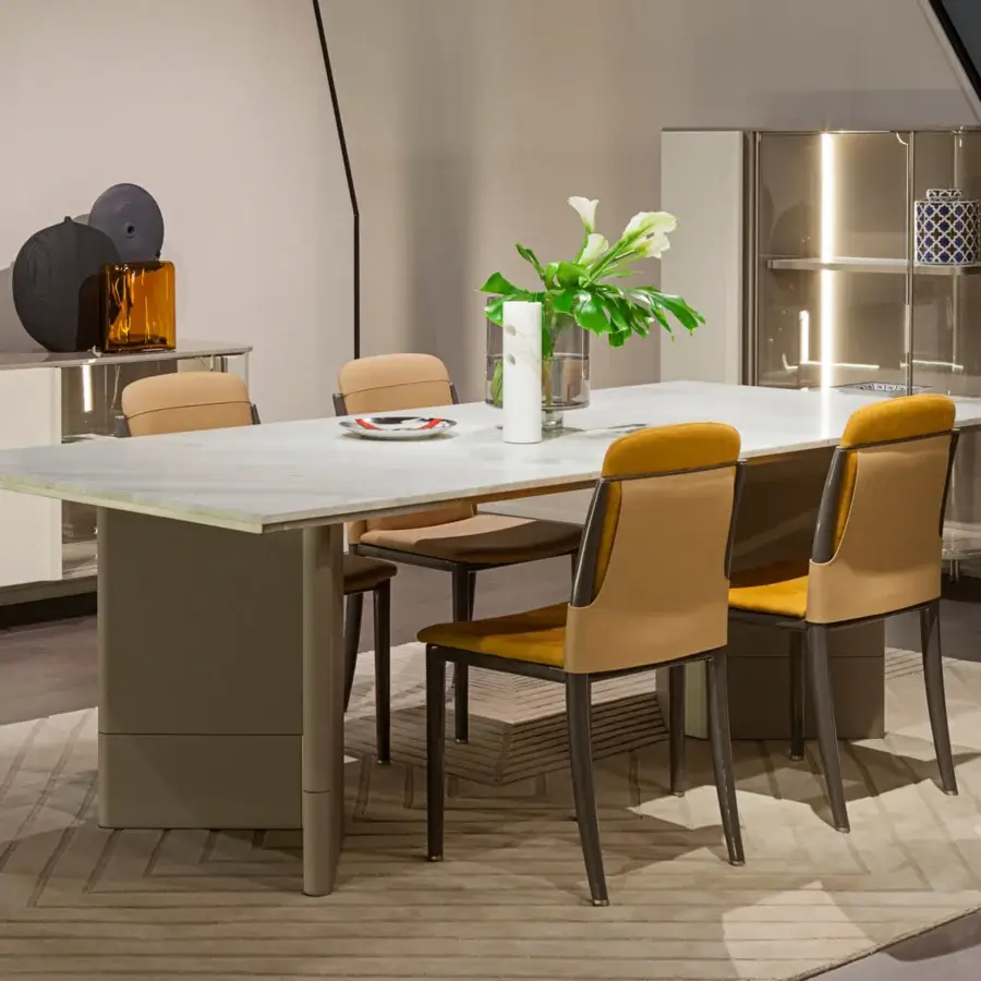 Superior Turri Zero table with glossy lacquered wood top and sculptural leather-clad base embellished by metal