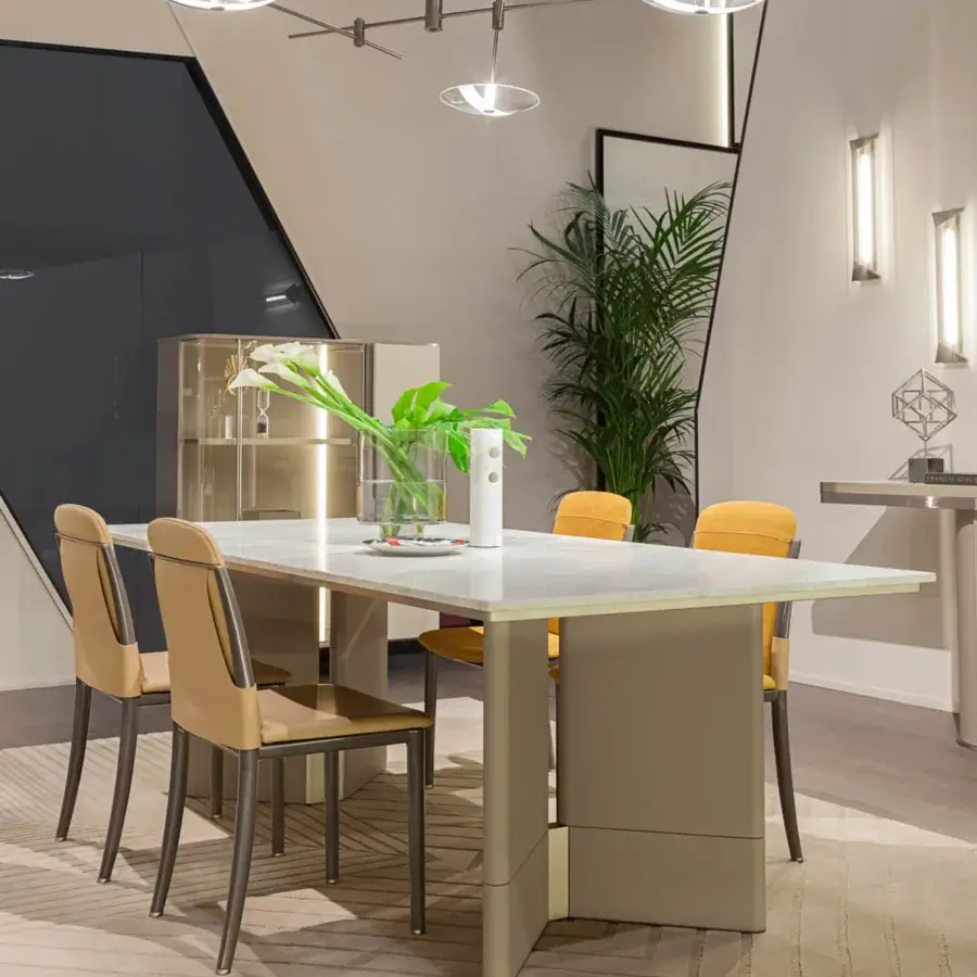Exceptional Turri Zero table with sculptural leather base and glossy lacquered wood top resembling marble veining