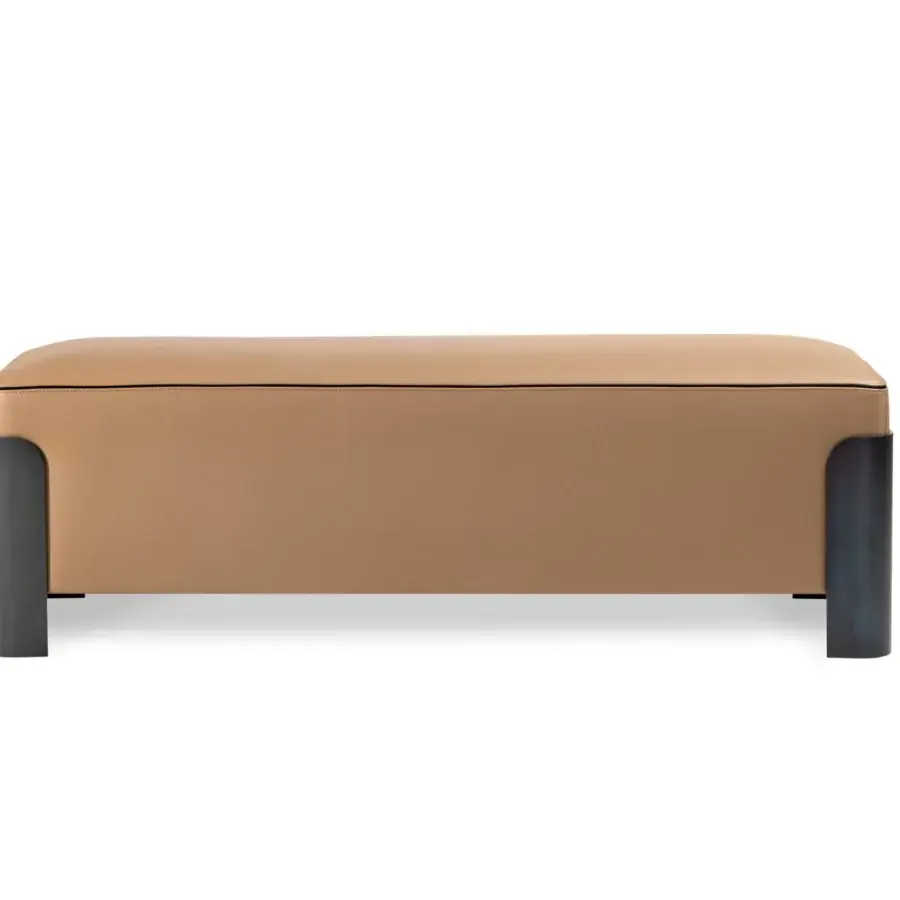 Distinguished Bellavista Lilligre bench crafted with solid fir wood and upholstered in tan material with black stitching