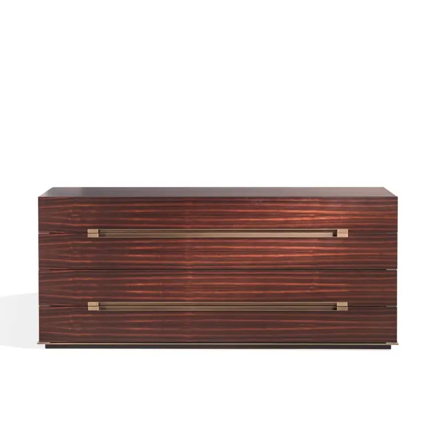 Exceptional Bellavista Esencial dresser crafted in European wood with reddish-brown finish and brass base detailing