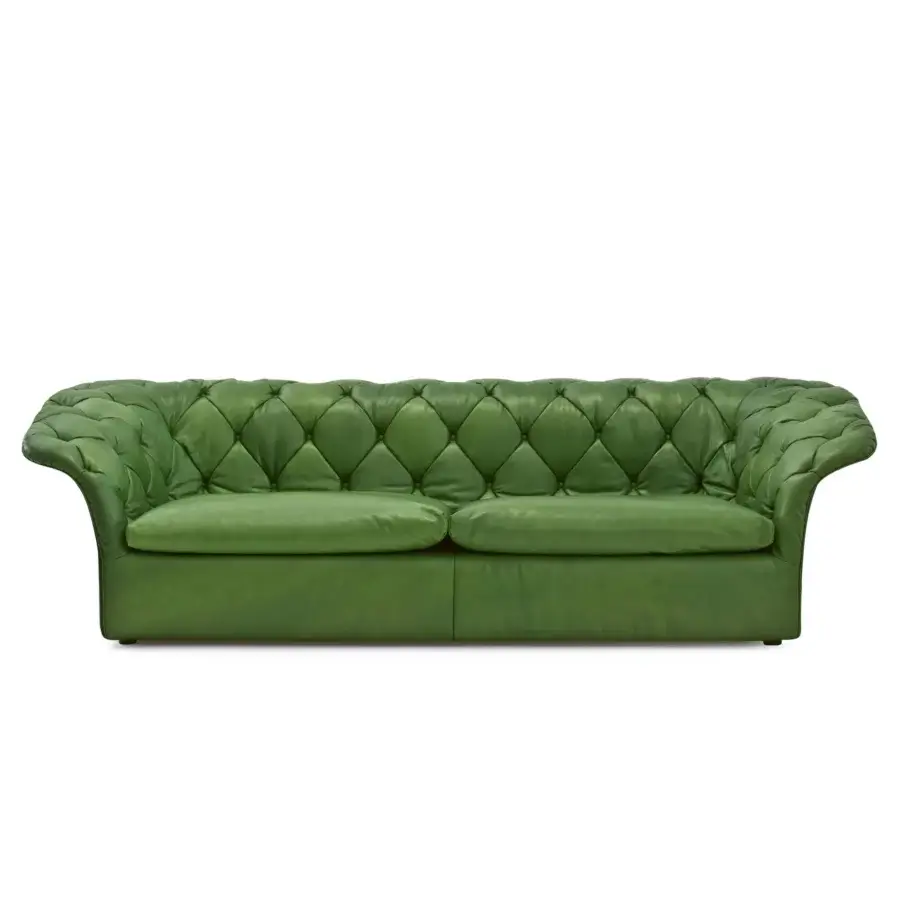 Exceptional Moroso Bohemian sofa with green leather upholstery and a matte finish presenting a fluid silhouette
