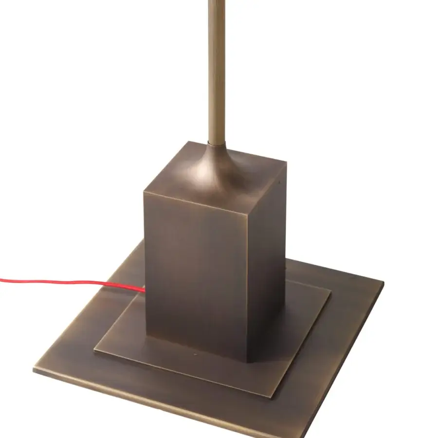 Elegant Bellavista Isabella floor lamp with geometric brass structure, bronze finish and Raffia lampshade in Opaline Plexyglass crafted in Italy