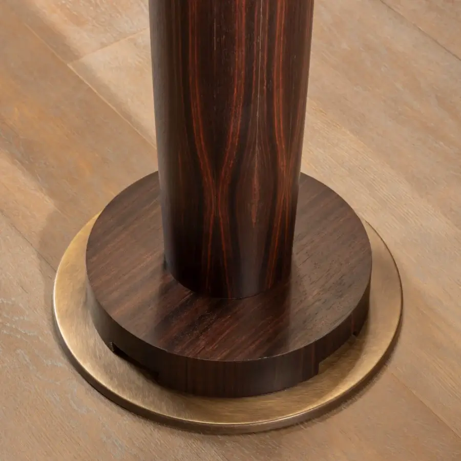 Lavish Bellavista Palmareal floor lamp with exotic real wood veneer, linen lampshade and refined brass details