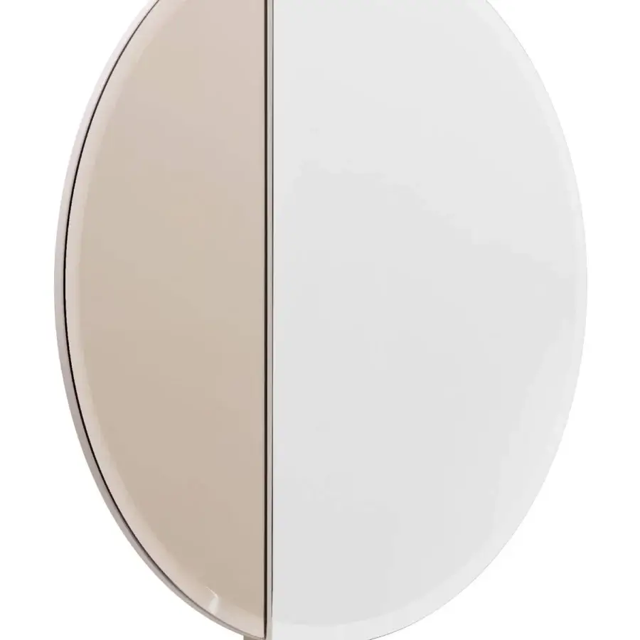 Superior Turri Zero mirror with a round glossy lacquered wood structure divided by a vertical metal line and tinted beige glass