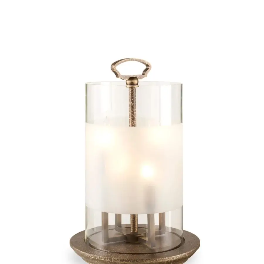 Superior Bellavista 4Stagioni table lamp with hammered cast brass base and transparent satin glass lampshade