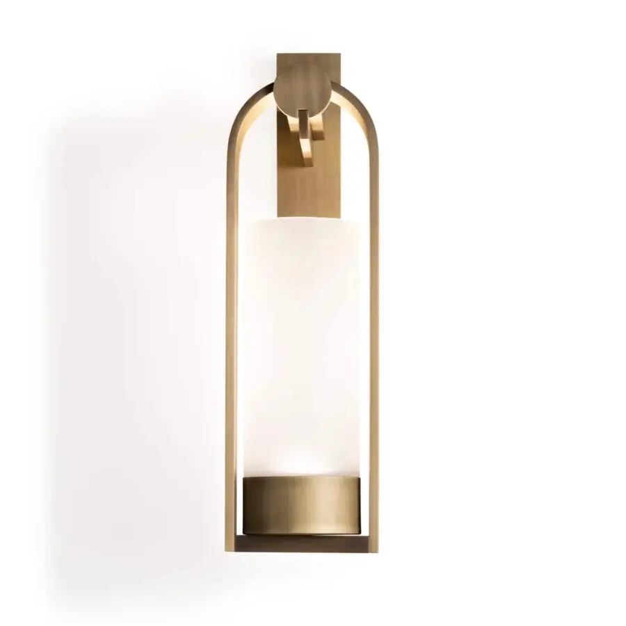 Exceptional Bellavista Agata wall lamp crafted in brushed brass with a cylindrical matt white glass diffuser