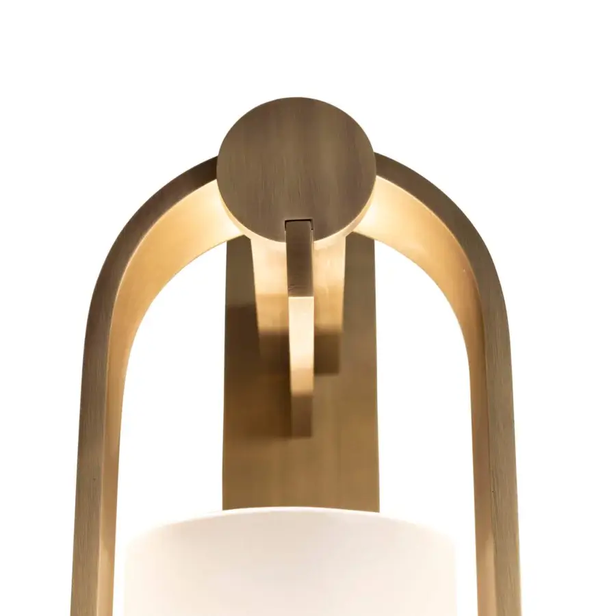 Distinguished Bellavista Agata wall lamp crafted in brushed brass-toned metal with a matt white glass diffuser