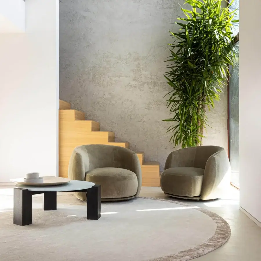 Distinguished Moroso Pacific lounge chair with enveloping form upholstered in matte olive-green fabric crafted with steel and polyurethane