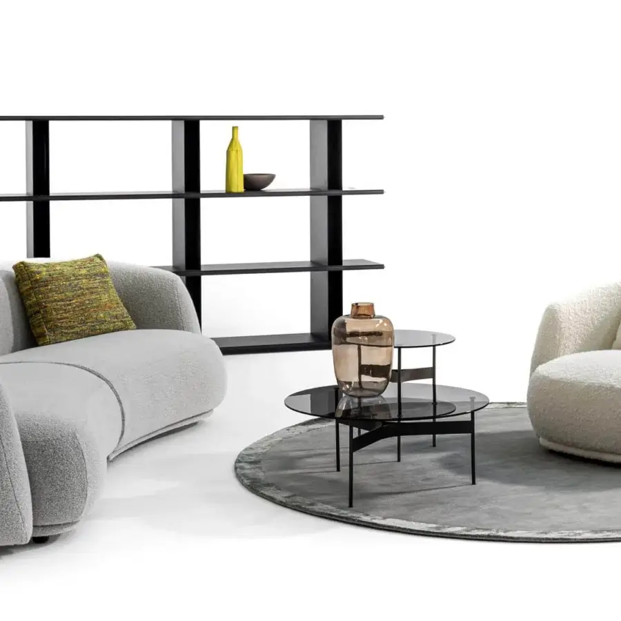 Distinguished Moroso Pacific lounge chair with rounded oversized form upholstered in textured off-white fabric and steel frame