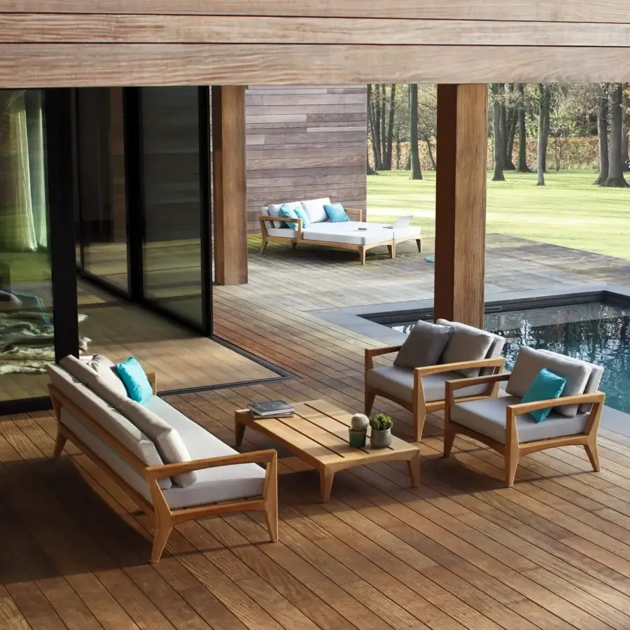 Lavish Royal Botania Zenhit lounger built with teak wood and comfortable fabrics in a matte finish