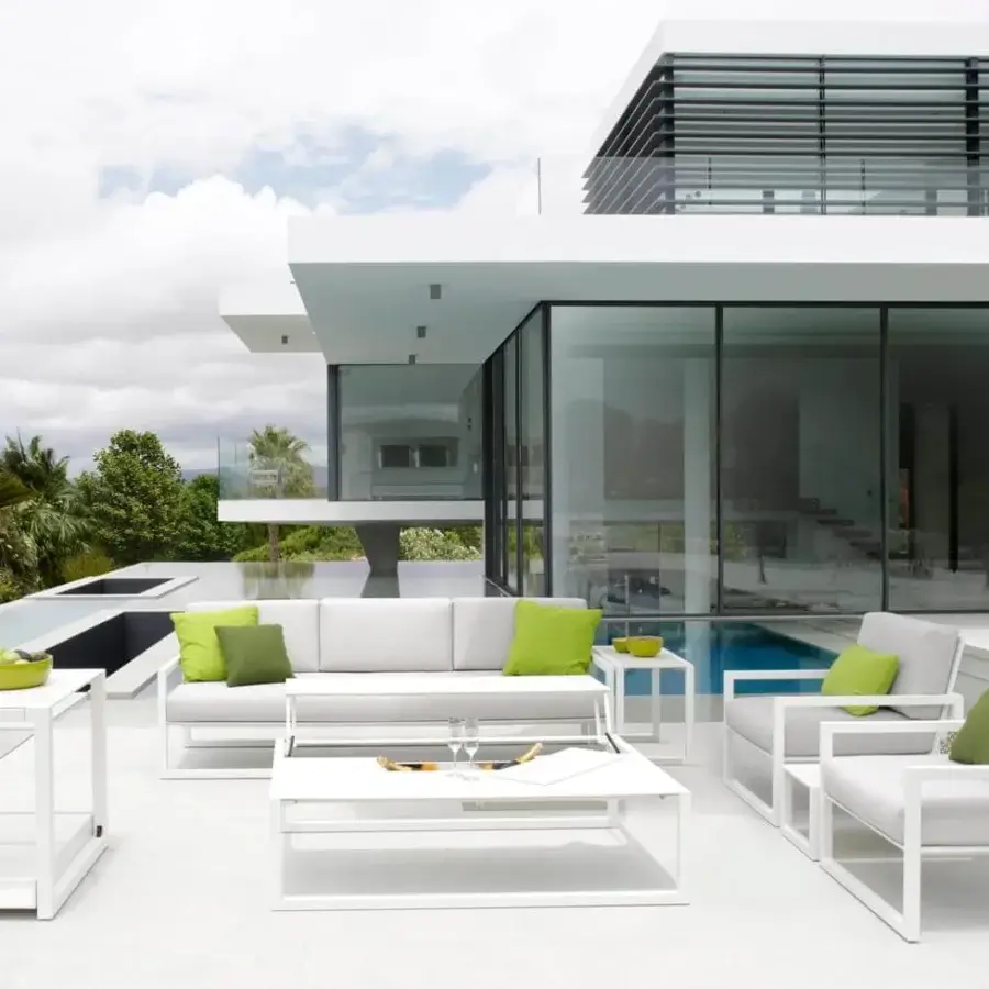 Exceptional Royal Botania Ninix lounge chair with stainless steel frame and comfortable gray Batyline seat and back